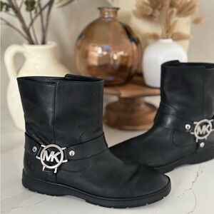 MICHAEL Michael Kors Black Ankle Boots with Silver Logo Accent